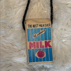 Blue and Cream Milk Carton Crossbody Bag